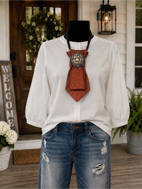 OOAK POLO Ralph Lauren Necktie Necklace Stunning Brooch and Beaded Necklace